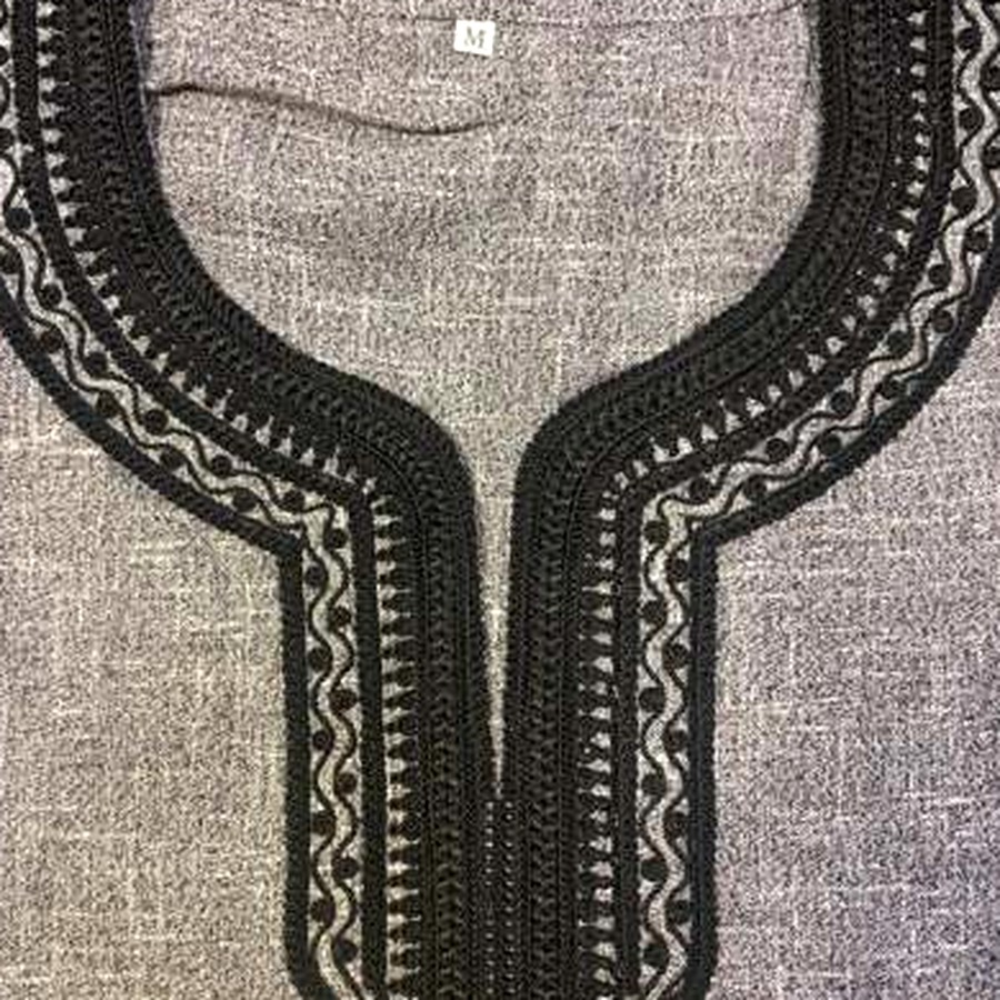 Gandoura sfifa – Gris chiné, broderie noire