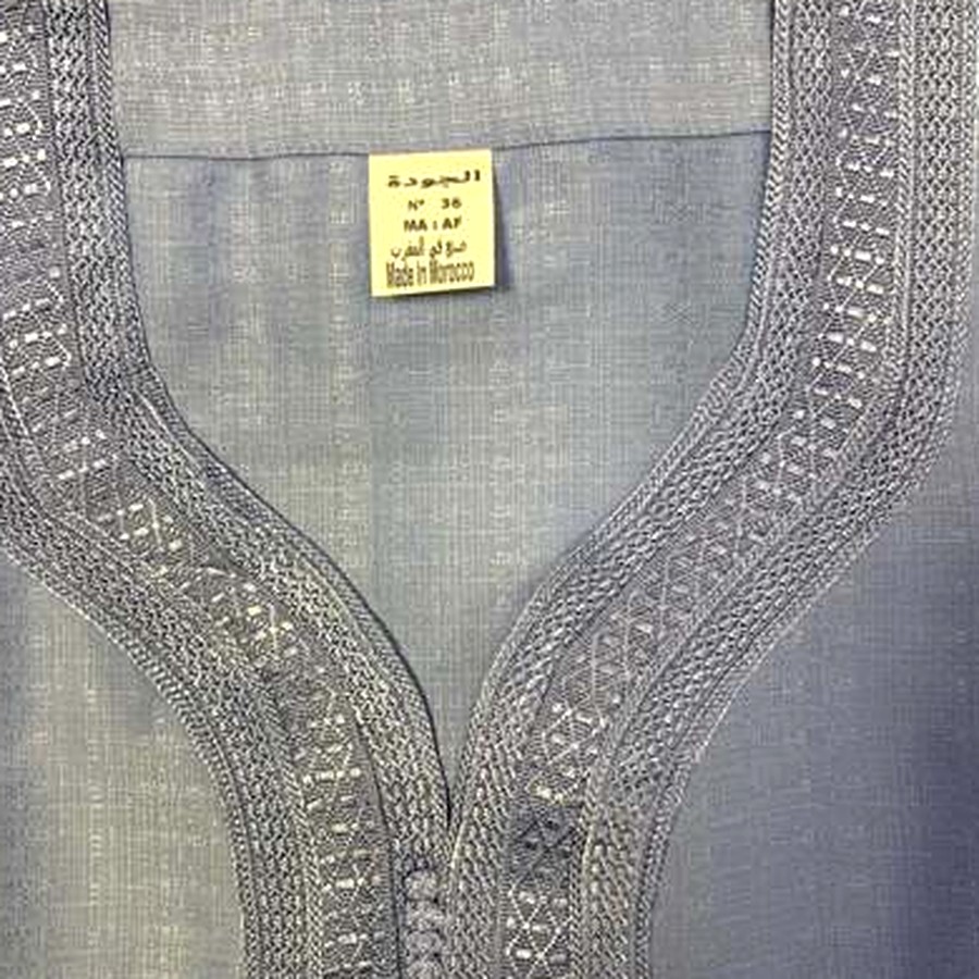 Gandoura brodée – Bleu-gris ton sur ton