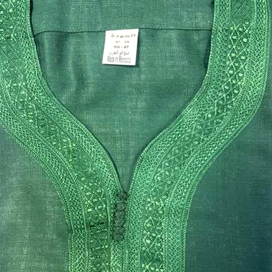 Gandoura brodée – Vert émeraude ton sur ton